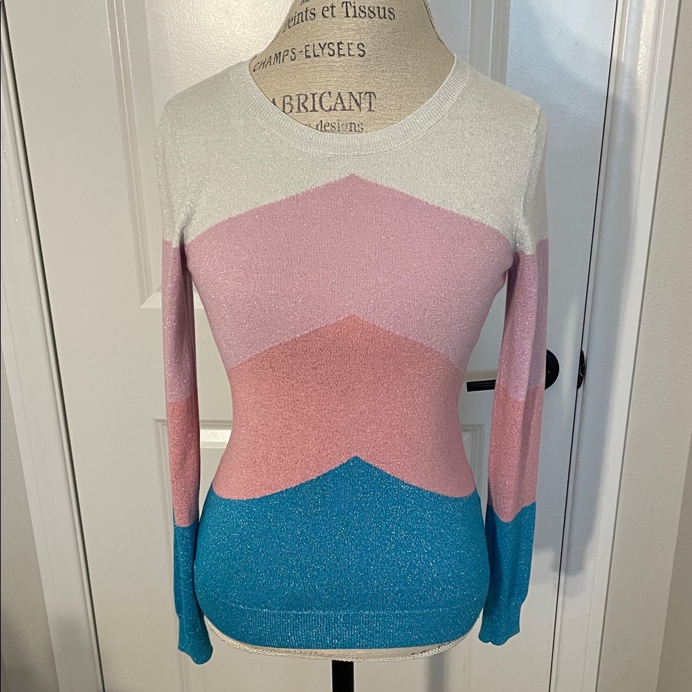 Colorblock Sweater in Pink, Blue, and White